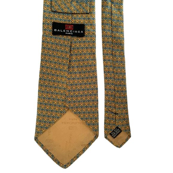BALENCIAGA PARIS Yellow Geometric Tie 100% Silk Made In France 57"/ 4" EX COND - Picture 3 of 6